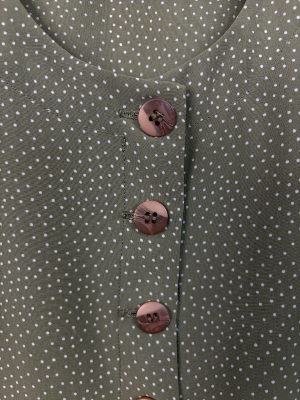 Vintage 90s Olive Green Polka Dot Blouse Office Minimalist Button Top size Small - Picture 6 of 13